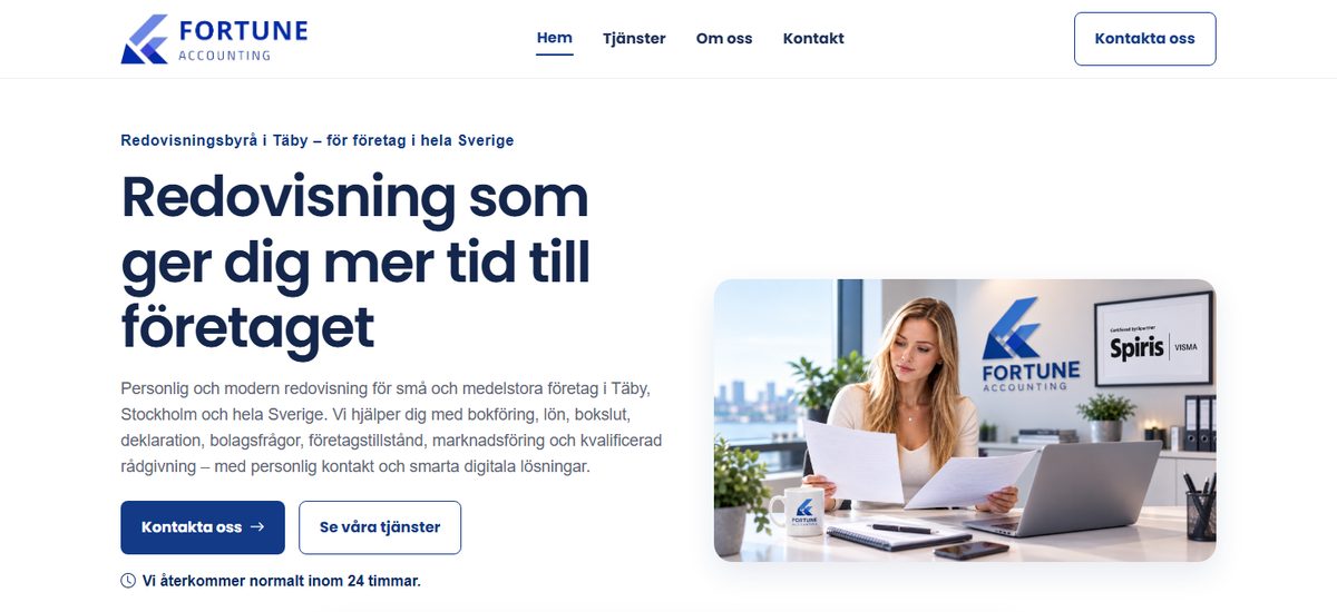 A Fortune Accounting könyvelőiroda weboldalának kezdőlapja